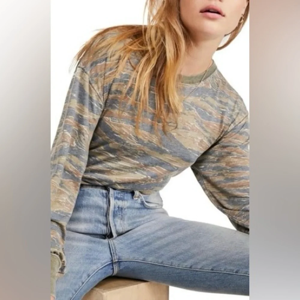 Free People/We The Free Arielle Long Sleeve Top-Camo Tiger Combo